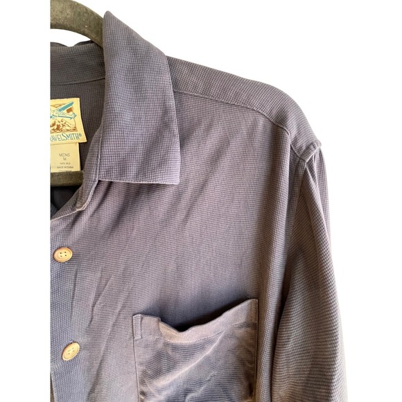 TravelSmith Mens Medium 100% Silk Button Down Long Sleeve Shirt Dark Blue/Gray - Picture 3 of 9